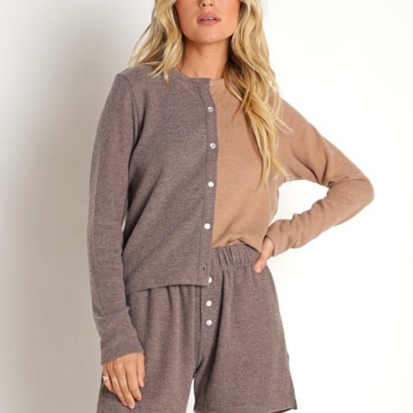 DONNI Duo Sweater Cardigan Carmel/Chocolate - Picture 2 of 8